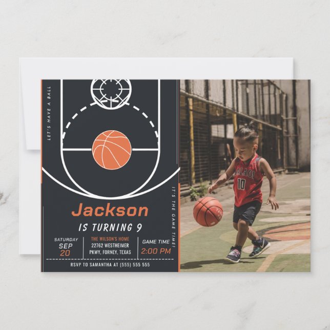 Invitation Basketball Ball Sports Anniversaire Photo Invitati (Devant)