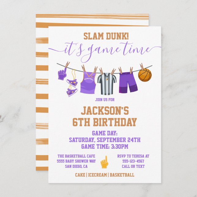 Invitation Basketball Clothesline Anniversaire fête Invitatio (Devant / Derrière)