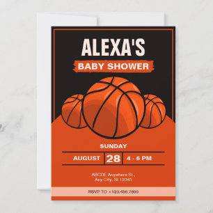 Invitation Basketball iconique noir orange baby shower