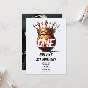 Invitation Basketball King Gold Crown Photo 1er anniversaire
