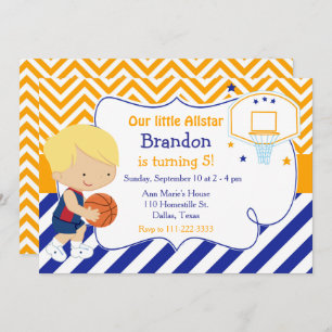 Invitation Basketball mignonne Blonde Boy Anniversaire