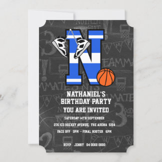 Invitation Basketball personnalisé avec l'initiale N