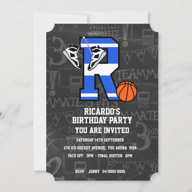 Invitation Basketball personnalisé avec l'initiale R (Dos)