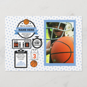 Invitation Basketball Photo Anniversaire Sport Party Blue Boy