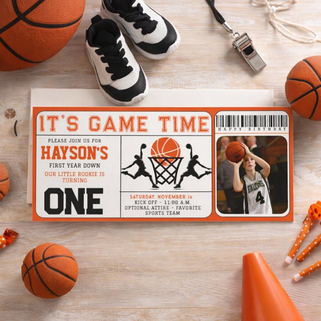 Invitation Basketball Premier Anniversaire Billet 1er Anniver (Basketball First Year Down Ticket 1st Birthday Invitation)