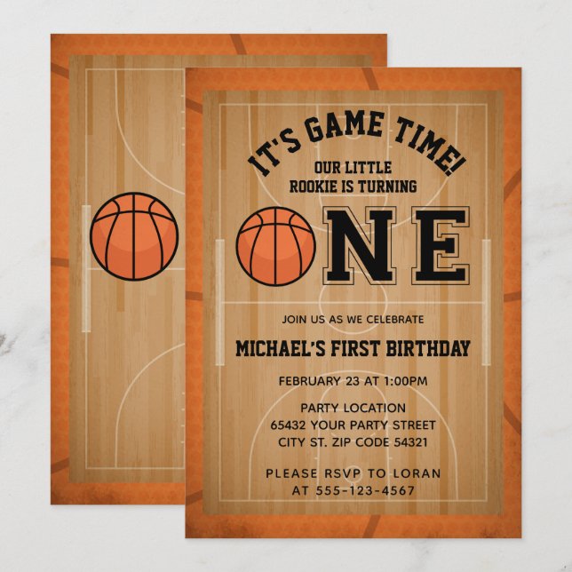 Invitation Basketball Première fête d'anniversaire (Devant / Derrière)