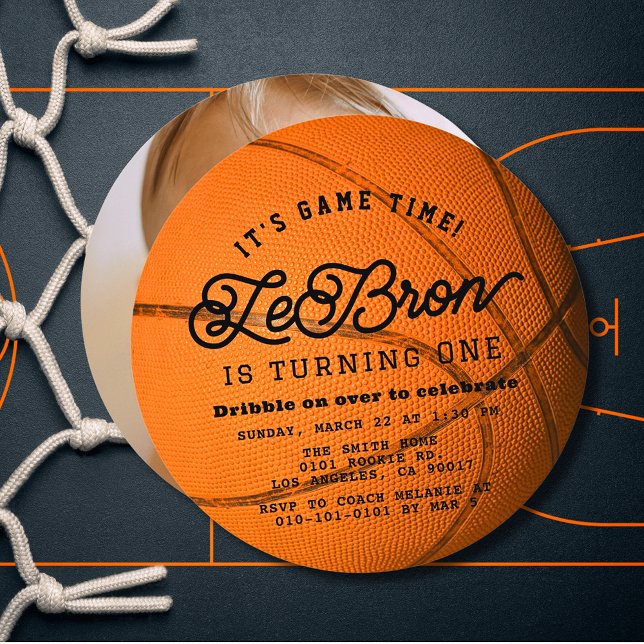 Invitation Basketball Shape Photo Boy's 1st Birthday Circle (Créateur téléchargé)