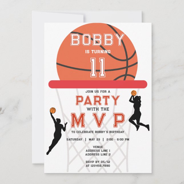Invitation Basketball Sport Jumpman Thème Femme Fille Anniver (Devant)