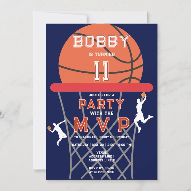 Invitation Basketball Sport Jumpman Thème Marine MVP Annivers (Devant)