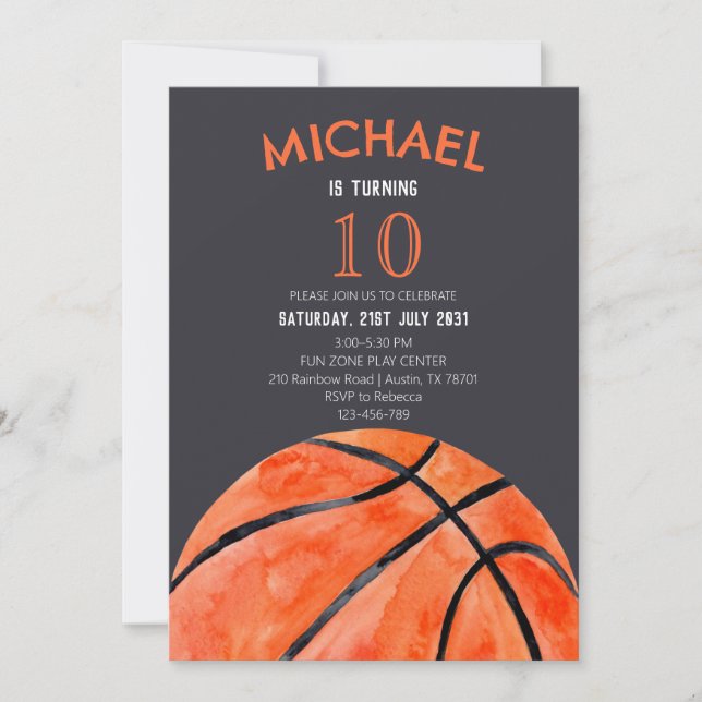 Invitation Basketball Sports Boy 10th Birthday Party (Devant)