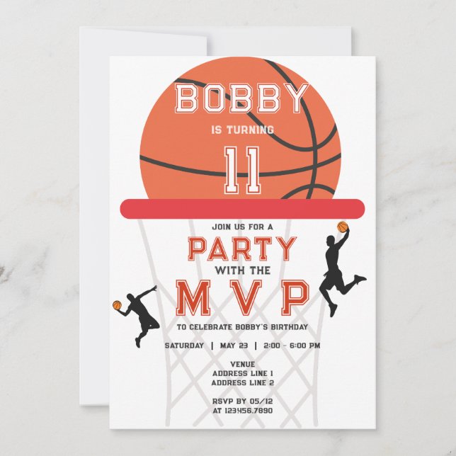 Invitation Basketball Sports Jumpman Thème Blanc MVP Annivers (Devant)
