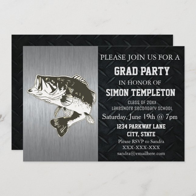 Invitation Bass Fishing Highschool College Graduation Party (Devant / Derrière)