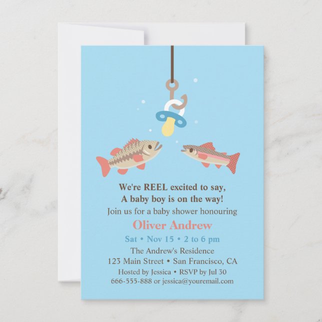 Invitation Basse appât de poisson mignonne et Baby shower de  (Devant)