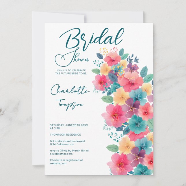 Invitation Basse nuptiale en fleurs colorées (Devant)