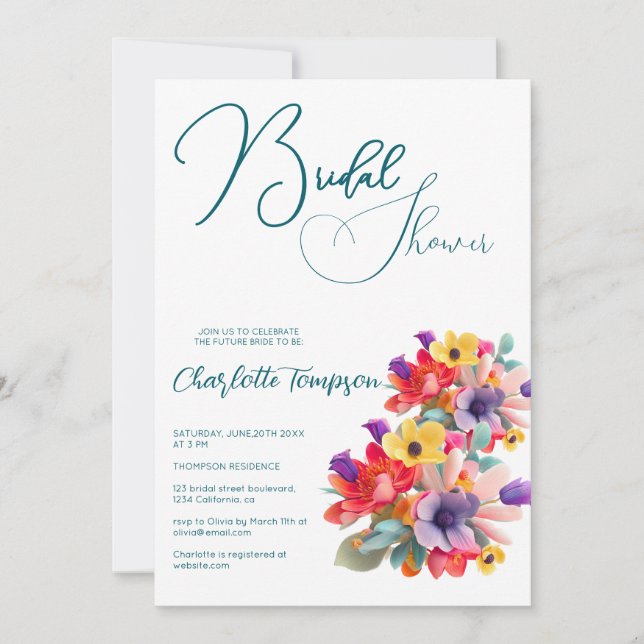 Invitation Basse nuptiale en fleurs colorées (Devant)