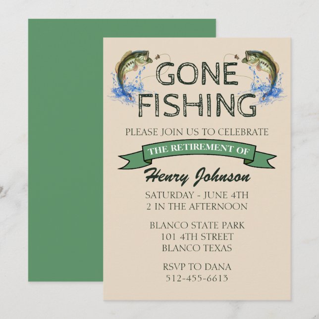 Invitation Basse partie Pêche retraite (Devant / Derrière)