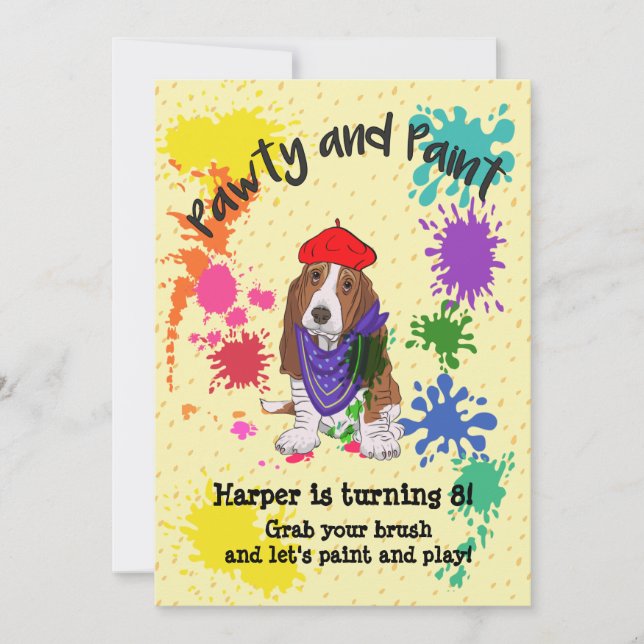 Invitation Basset Hound Chien Amusant Art Anniversaire Invita (Devant)