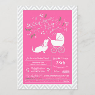Invitation Basset Hound Chien Baby shower fille rose