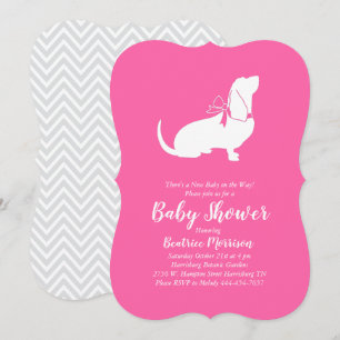 Invitation Basset Hound Chien Baby shower fille rose