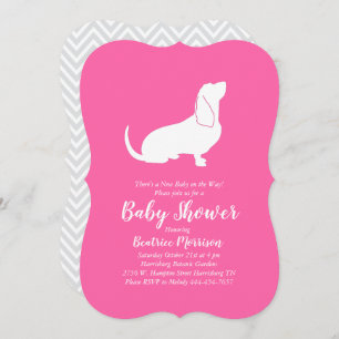 Invitation Basset Hound Chien Baby shower fille rose