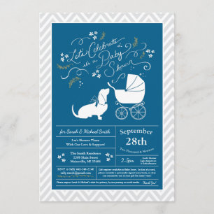 Invitation Basset Hound Dog Baby shower Boy Blue