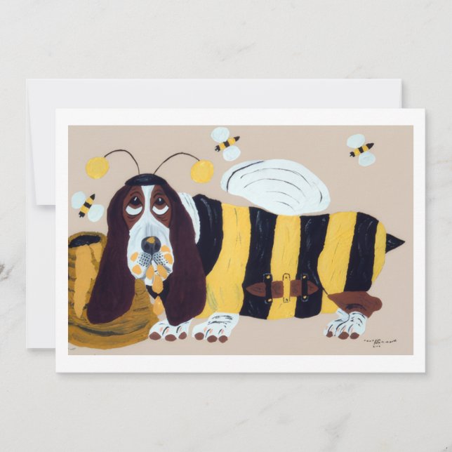 Invitation Basset Hound pillant une ruche (Devant)