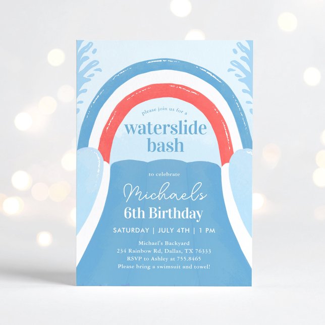 Invitation Bassin à eau bleu et blanc rouge Anniversaire d'ét (Créateur téléchargé)