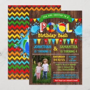 Invitation Bassin d'anniversaire de la piscine photo en bois 