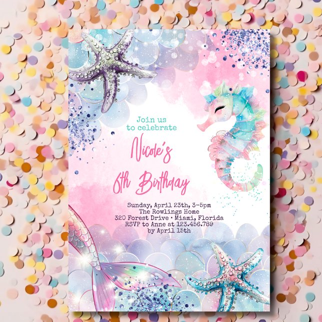 Invitation Bassin d'anniversaire de sirène magique sous-marin (Créateur téléchargé)