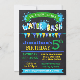 Invitation Bassin d'eau fête d'anniversaire Bleu Green Chalkb