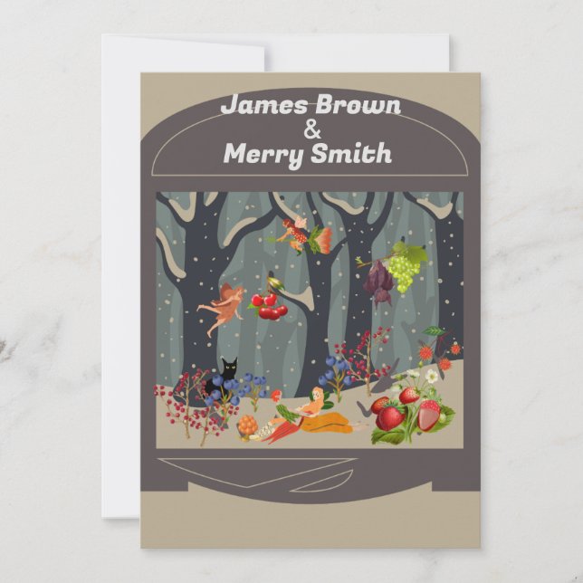 Invitation Bat Black Chat Fairytale Forest Fruits Mariage (Devant)