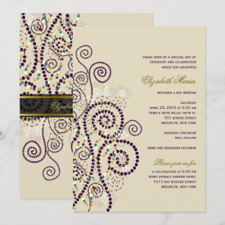 Invitation Bat Boho Purple Spirals Bat / Bar Mitvah Invitatio