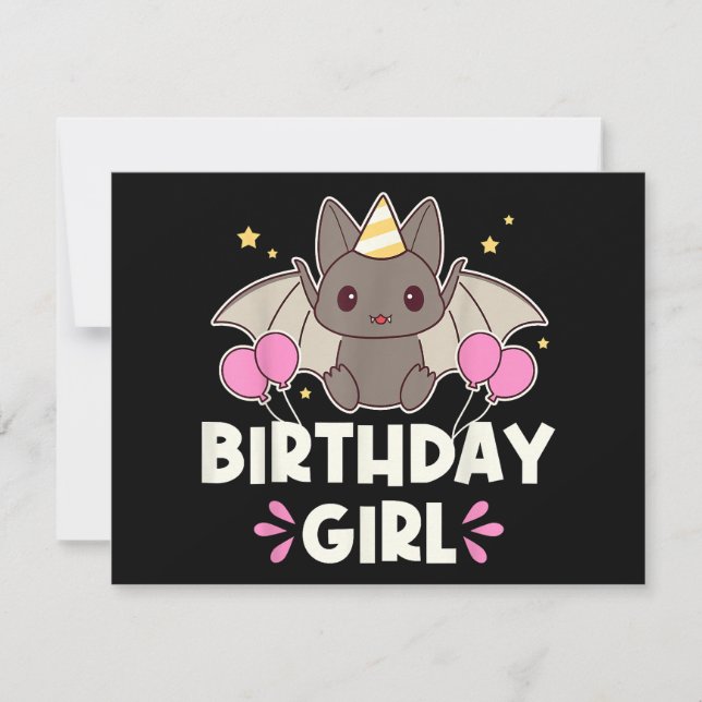 Invitation Bat-chat fille d'anniversaire mignonne (Devant)