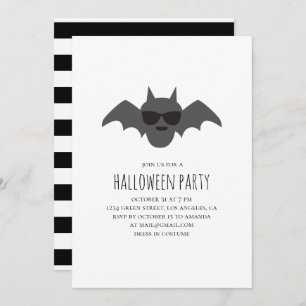 Invitation Bat. Costume d'Halloween noir et blanc