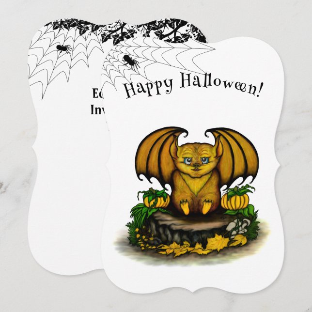 Invitation Bat d'Halloween mignonne (Devant / Derrière)