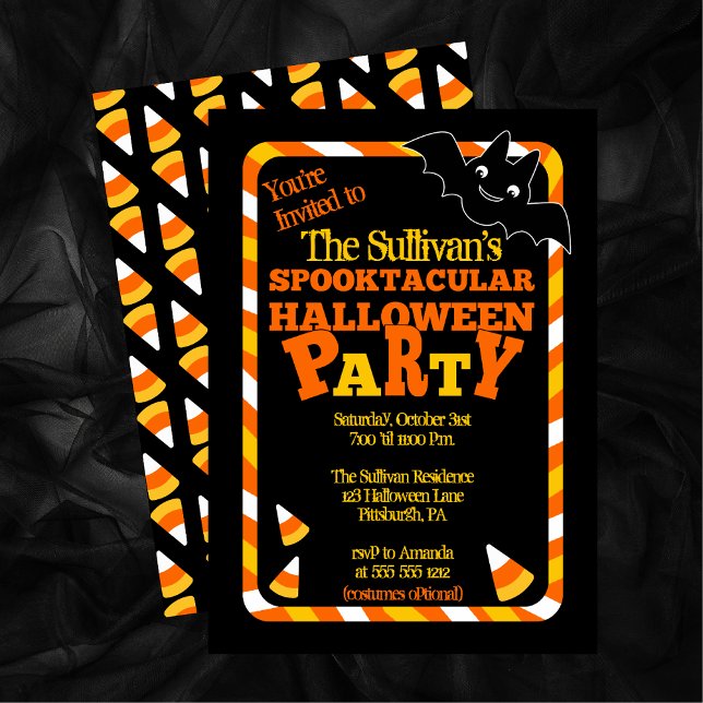 Invitation Bat et Candy Corn Spooktacular Halloween Party In (Cute Bat and Candy Corn Spooktacular Halloween Party Invitation)