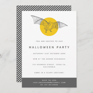Invitation Bat Halloween   Jolie Lune Jaune Moderne