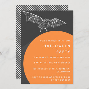 Invitation Bat Halloween Moderne Black Orange Style