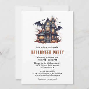 Invitation Bat Haunted House Citrouilles Éffrayant Halloween