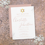 Invitation Bat mitzvah<br><div class="desc">Doté du nom de signature de script rose rose. Personnalisez avec vos informations Bat mitzvah spéciales en lettrage chic rose joli sur ce design élégant. Conçu par Thisisnotme©</div>
