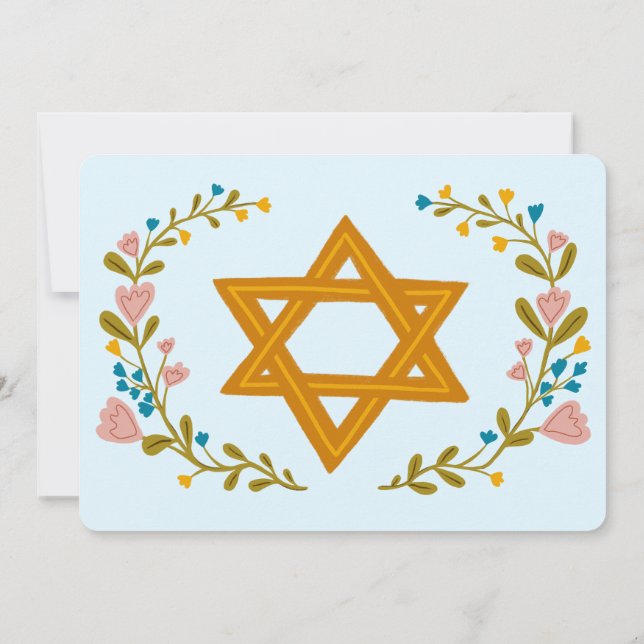 Invitation Bat mitzvah à couronne florale sur mesure dessiné  (Dos)