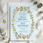 Invitation Bat mitzvah à couronne florale sur mesure dessiné<br><div class="desc">Carte parfaite pour annoncer une bar mitzvah, bat mitzvah ou autre célébration juive ! L'art fait main pour vous ! ENTIÈREMENT PERSONNALISABLE ! Cliquez sur "Personnaliser" ci-dessus pour modifier le texte. Cliquez sur "modifier à l'aide de l'outil de conception" pour ajuster les polices, les couleurs et les placements. Vous pouvez...</div>