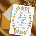 Invitation Bat mitzvah à couronne florale sur mesure dessiné<br><div class="desc">Carte parfaite pour annoncer une bar mitzvah, bat mitzvah ou autre célébration juive ! L'art fait main pour vous ! ENTIÈREMENT PERSONNALISABLE ! Cliquez sur "Personnaliser" ci-dessus pour modifier le texte. Cliquez sur "modifier à l'aide de l'outil de conception" pour ajuster les polices, les couleurs et les placements. Vous pouvez...</div>