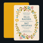 Invitation Bat mitzvah à couronne florale sur mesure dessiné<br><div class="desc">Carte parfaite pour annoncer une bar mitzvah, bat mitzvah ou autre célébration juive ! L'art fait main pour vous ! ENTIÈREMENT PERSONNALISABLE ! Cliquez sur "Personnaliser" ci-dessus pour modifier le texte. Cliquez sur "modifier à l'aide de l'outil de conception" pour ajuster les polices, les couleurs et les placements. Vous pouvez...</div>