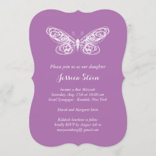 Invitation Bat mitzvah à papillon pourpre