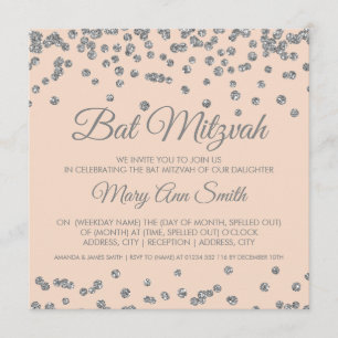 Invitation Bat mitzvah à Parties scintillant argentée Confett