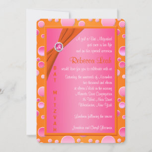 Invitation Bat mitzvah à point Polka orange et ros