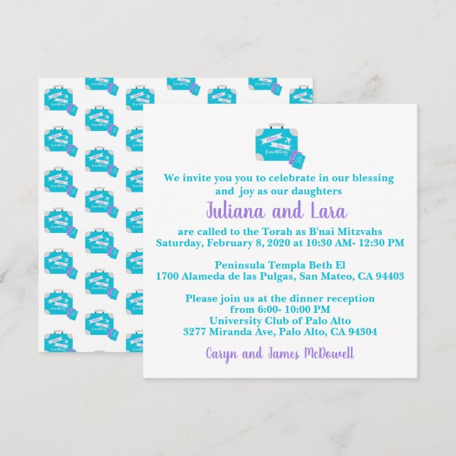 Invitation Bat mitzvah à thème de voyage (Devant / Derrière)