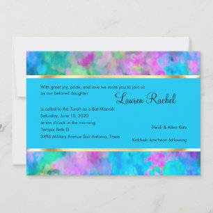 Invitation Bat mitzvah Abstrait Turquoise bleu rose Aqua