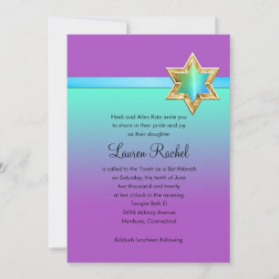 Invitation Bat mitzvah Aqua Green Ombre Ruban et Star